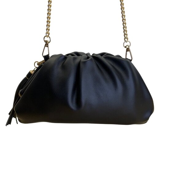 Understated Leather Women’s Black Leather With Tassel Detail & Gold Chain Clutch - Picture 3 of 10